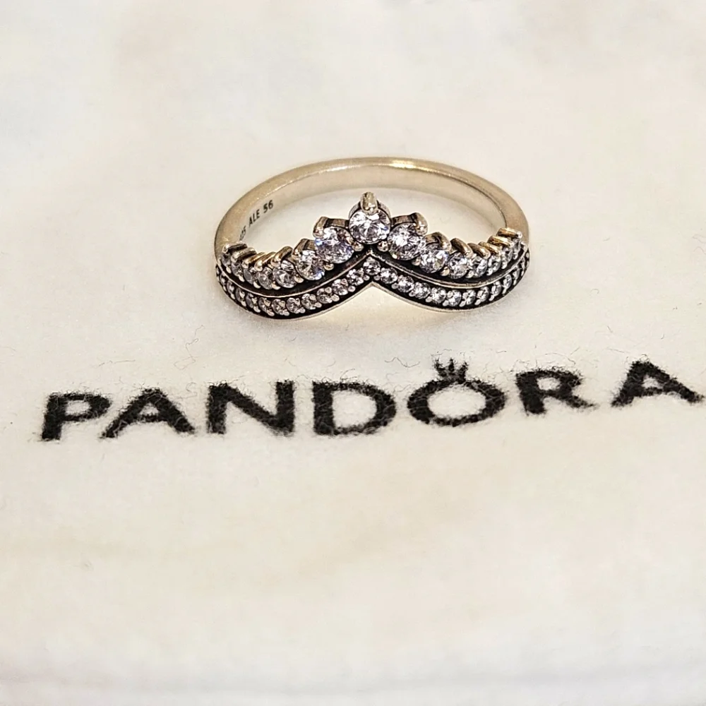 Pandora Sterling Silver Timeless Princess Wishbone CZ Ring S925 ALE Size 7.5 - Picture 9 of 9